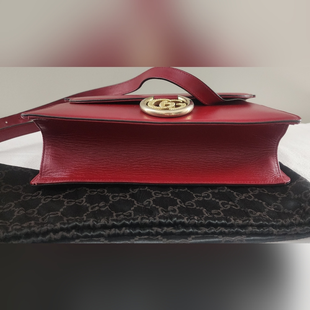 Authentic Gucci GG Marmont Red Leather Shoulder Bag Gold Hardware Gucci Handbag - Picture 13 of 14